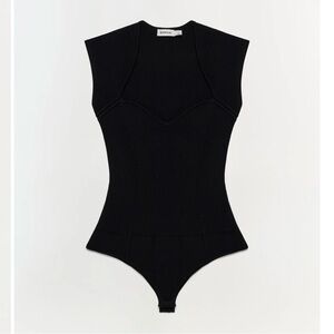 NWT | SIMKHAI Barbara Ribbed Knit Bodysuit in Black Size XS